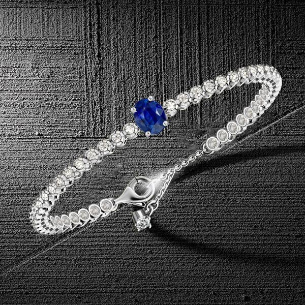 Blue Sapphire Tennis Bracelet for Women - Sterling Silver Oval & Round Cut