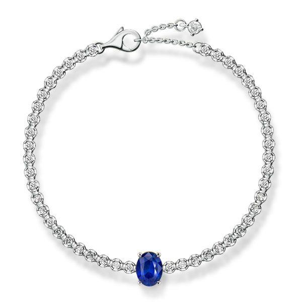 Blue Sapphire Tennis Bracelet for Women - Sterling Silver Oval & Round Cut