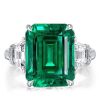 Emerald Three Stone Engagement Ring - 925 Sterling Silver