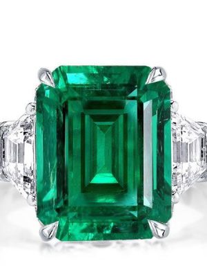 Emerald Three Stone Engagement Ring - 925 Sterling Silver