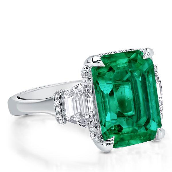 Emerald Three Stone Engagement Ring - 925 Sterling Silver