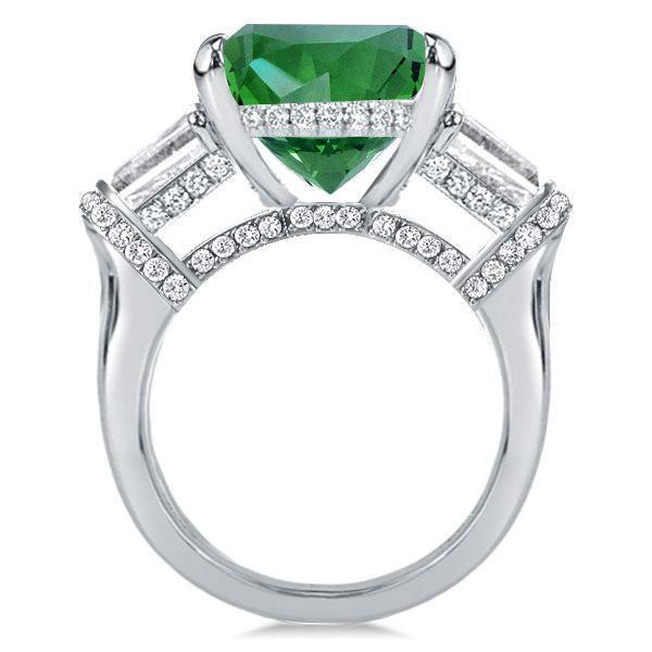 Emerald Three Stone Engagement Ring - 925 Sterling Silver