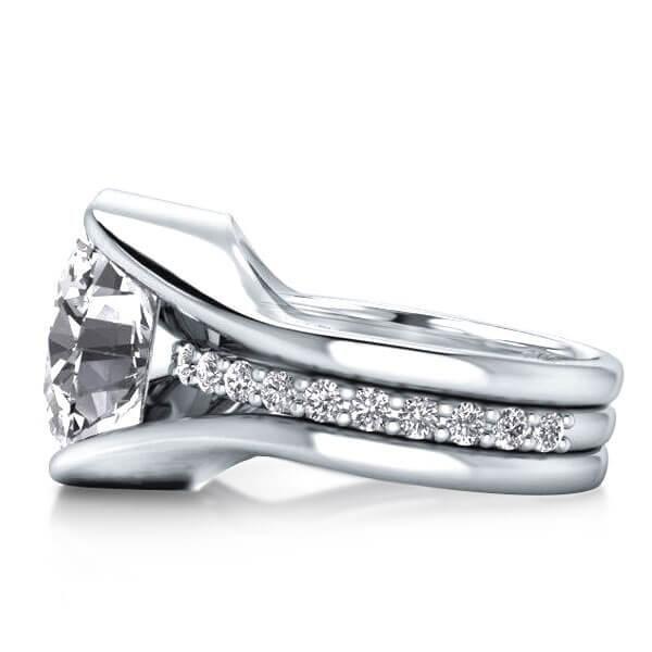 White Sapphire Engagement Ring Wedding Set - 925 Sterling Silver 3PC Bridal Set