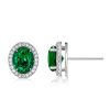 Oval Green Emerald Stud Earrings in Sterling Silver - Rhodium Plated