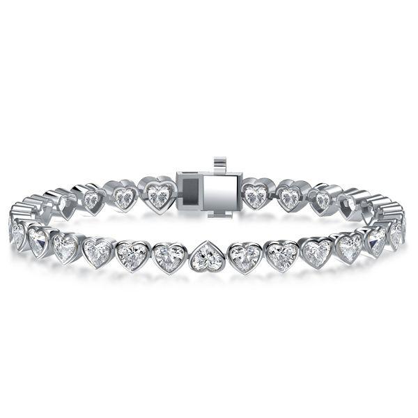 Bezel Heart Tennis Bracelet - Sterling Silver with CZ - 6, 7, 8, 9 Inches