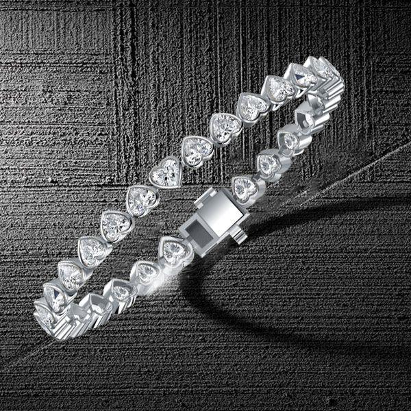 Bezel Heart Tennis Bracelet - Sterling Silver with CZ - 6, 7, 8, 9 Inches