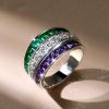 Amethyst & Emerald Green Wedding Band - Sterling Silver Triple Row Ring
