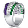 Amethyst & Emerald Green Wedding Band - Sterling Silver Triple Row Ring
