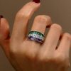 Amethyst & Emerald Green Wedding Band - Sterling Silver Triple Row Ring