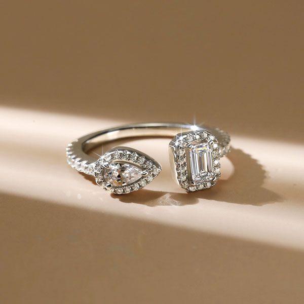 Emerald Open Wedding Band in Sterling Silver - Adjustable & Unique