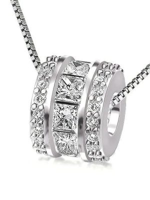 Sterling Silver Princess & Round Cut Pendant Necklace for Women