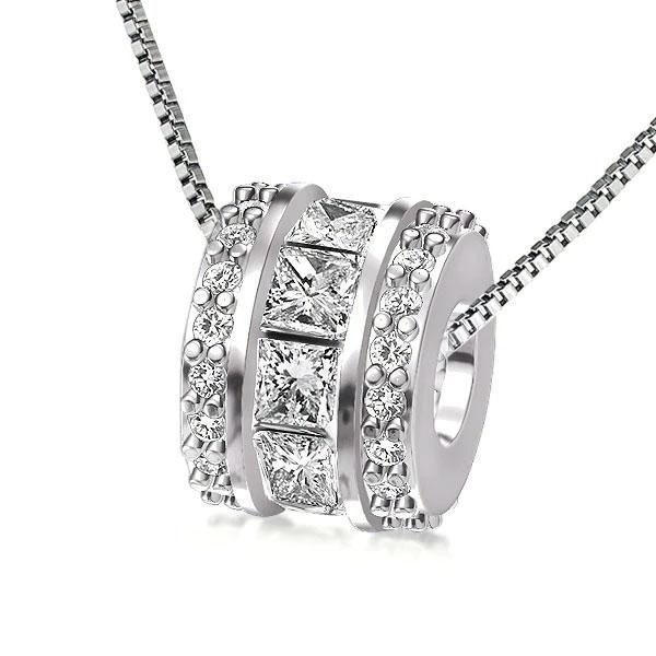 Sterling Silver Princess & Round Cut Pendant Necklace for Women