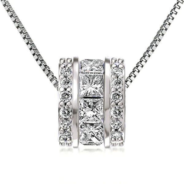 Sterling Silver Princess & Round Cut Pendant Necklace for Women