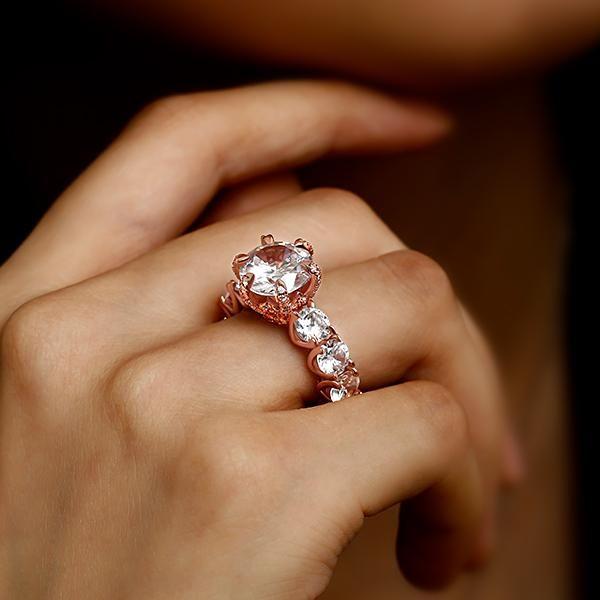 Rose Gold Engagement Ring - 3.87 CT Center Stone, 18K Rose Gold Plated Sterling Silver
