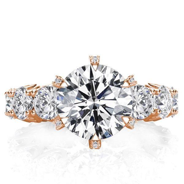 Rose Gold Engagement Ring - 3.87 CT Center Stone, 18K Rose Gold Plated Sterling Silver
