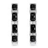 Baguette Cut Black Sterling Silver Hoop Earrings, Rhodium Plated, Hinged Back