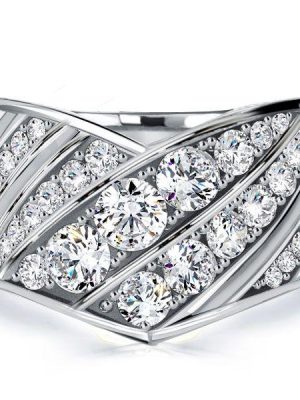 Round Cut Cubic Zirconia Half Eternity V-Shape Anniversary Ring - Sterling Silver