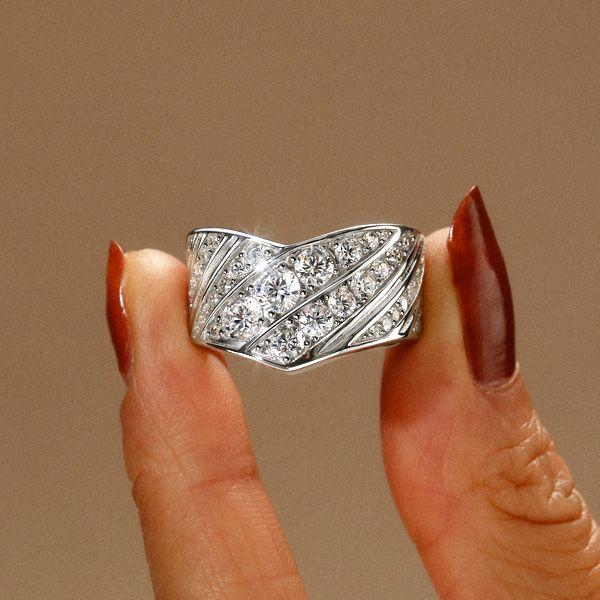 Round Cut Cubic Zirconia Half Eternity V-Shape Anniversary Ring - Sterling Silver