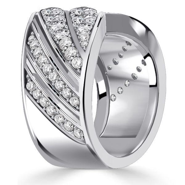Round Cut Cubic Zirconia Half Eternity V-Shape Anniversary Ring - Sterling Silver