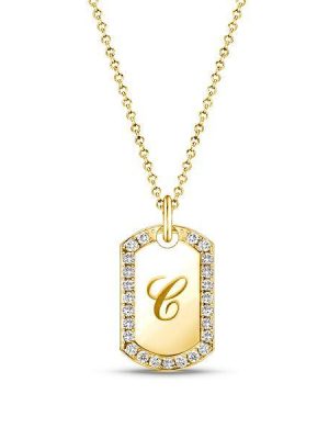 Personalized Initial Tag Necklace - 18K Gold Plated Sterling Silver Signet Pendant