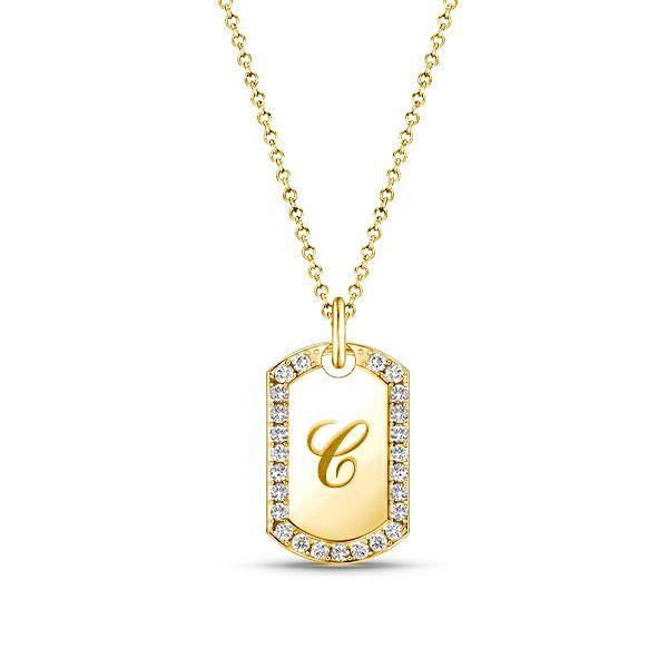 Personalized Initial Tag Necklace - 18K Gold Plated Sterling Silver Signet Pendant