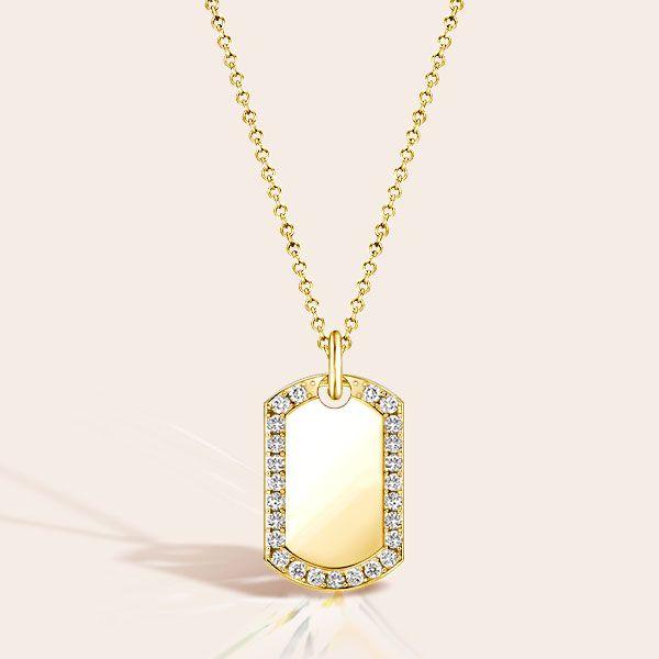 Personalized Initial Tag Necklace - 18K Gold Plated Sterling Silver Signet Pendant