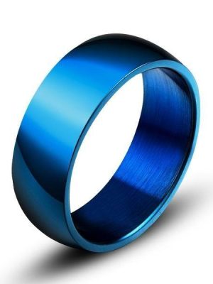 Men's Blue Titanium Wedding Band Ring - Durable & Stylish