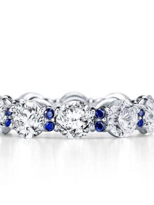 Blue & White Sapphire Eternity Wedding Band - 925 Sterling Silver (5.50 CT TW)