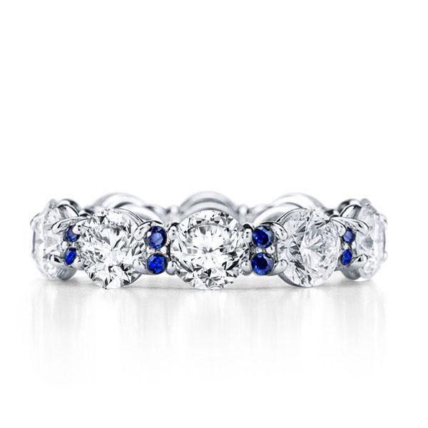 Blue & White Sapphire Eternity Wedding Band - 925 Sterling Silver (5.50 CT TW)