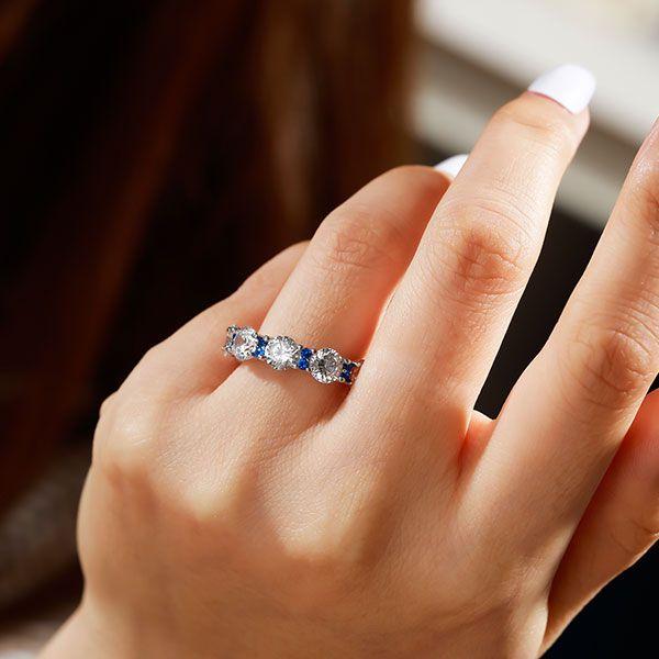 Blue & White Sapphire Eternity Wedding Band - 925 Sterling Silver (5.50 CT TW)
