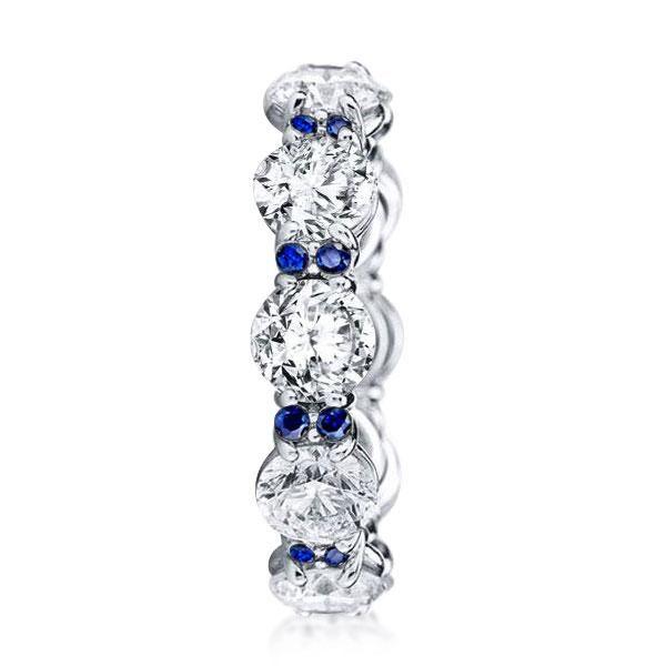 Blue & White Sapphire Eternity Wedding Band - 925 Sterling Silver (5.50 CT TW)