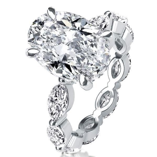 Oval Created White Sapphire Eternity Engagement Ring in Sterling Silver