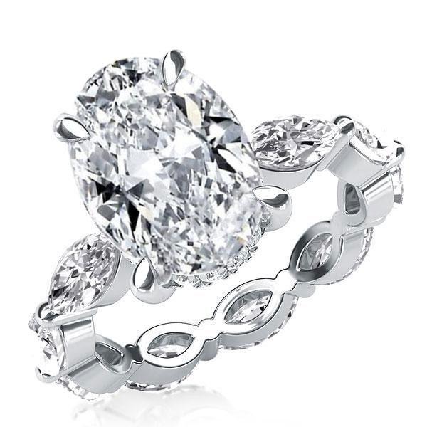 Oval Created White Sapphire Eternity Engagement Ring in Sterling Silver