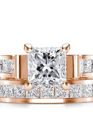 Rose Gold Bridal Ring Set - Created White Sapphire, 18K Rose Gold Plated Sterling Silver