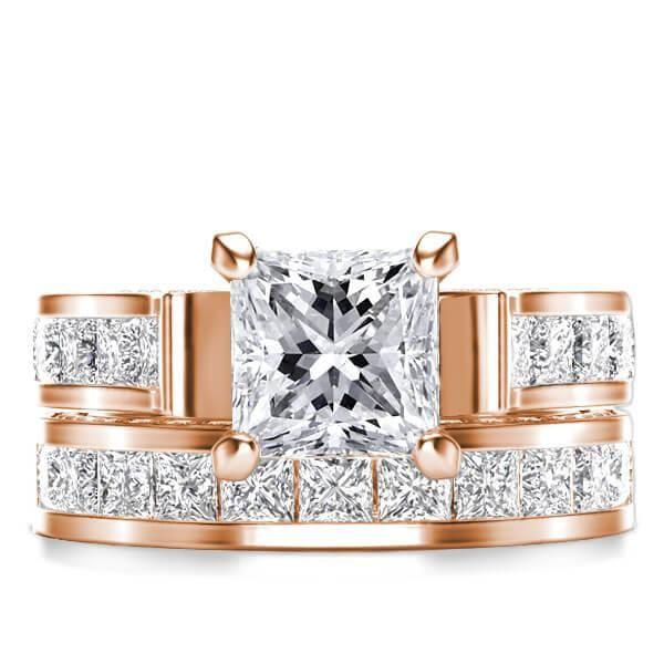 Rose Gold Bridal Ring Set - Created White Sapphire, 18K Rose Gold Plated Sterling Silver