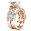 Rose Gold Bridal Ring Set - Created White Sapphire, 18K Rose Gold Plated Sterling Silver