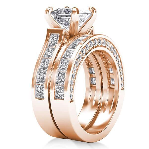 Rose Gold Bridal Ring Set - Created White Sapphire, 18K Rose Gold Plated Sterling Silver