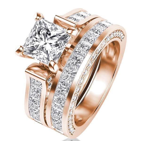 Rose Gold Bridal Ring Set - Created White Sapphire, 18K Rose Gold Plated Sterling Silver