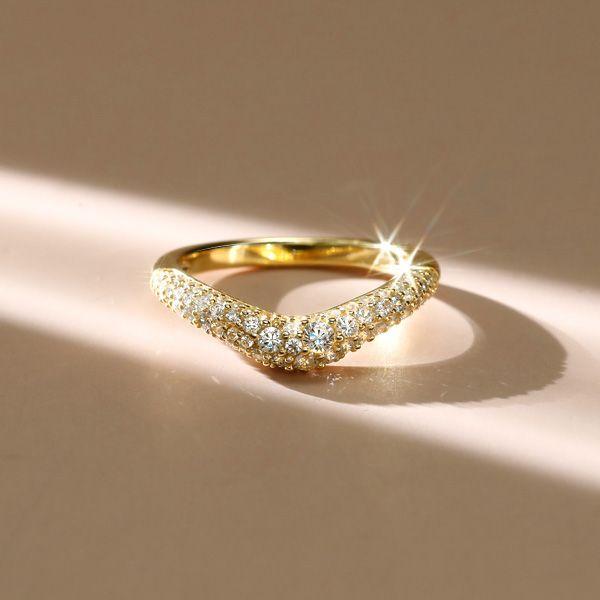 Pave Chevron Wedding Band Ring - 925 Sterling Silver, 0.75 CT. TW.