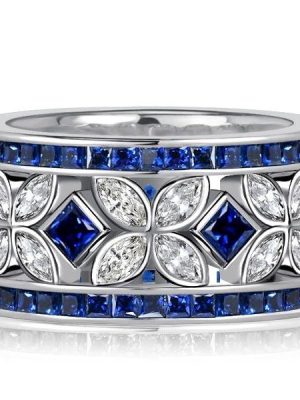 Sterling Silver Blue Sapphire Eternity Band with Marquise & Princess Cut Stones