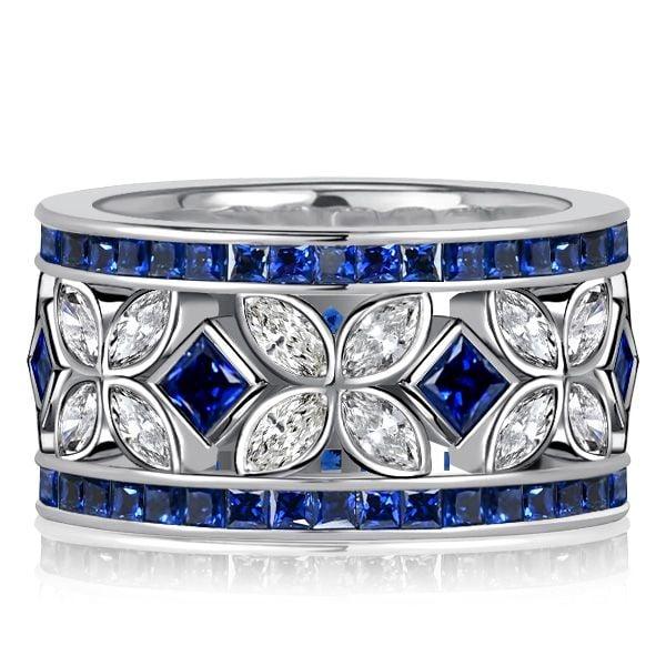 Sterling Silver Blue Sapphire Eternity Band with Marquise & Princess Cut Stones