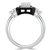 Two-Tone Emerald Cut Halo Engagement Ring - Sterling Silver Three Stone