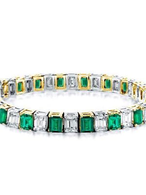 Emerald Green & White CZ Two-Tone Sterling Silver Tennis Bracelet
