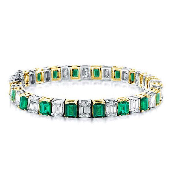 Emerald Green & White CZ Two-Tone Sterling Silver Tennis Bracelet