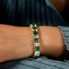 Emerald Green & White CZ Two-Tone Sterling Silver Tennis Bracelet
