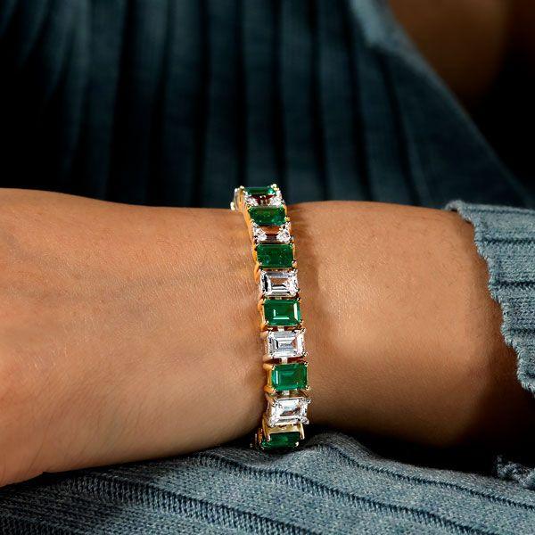 Emerald Green & White CZ Two-Tone Sterling Silver Tennis Bracelet