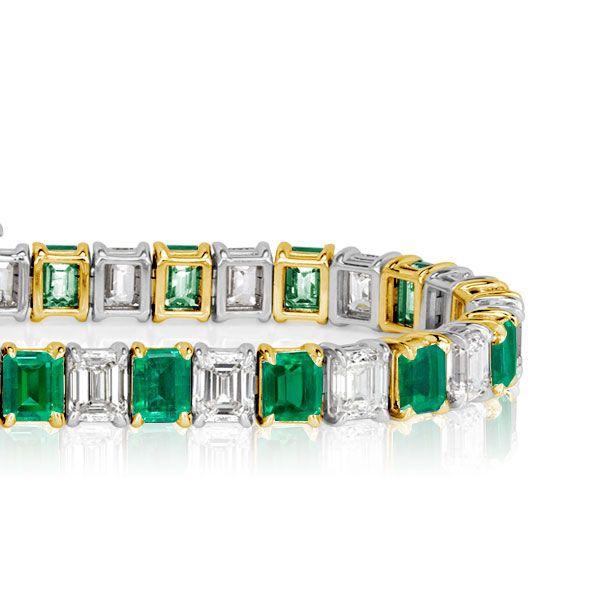 Emerald Green & White CZ Two-Tone Sterling Silver Tennis Bracelet