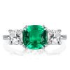 Green Cushion Cut Three Stone Engagement Ring - Sterling Silver