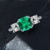 Green Cushion Cut Three Stone Engagement Ring - Sterling Silver