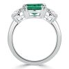Green Cushion Cut Three Stone Engagement Ring - Sterling Silver